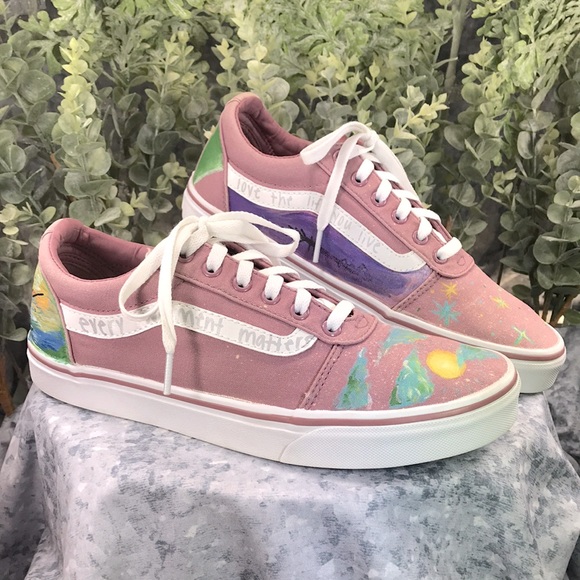 Vans Old Skool Faded Pink Canvas🌟One-of-a-Kind Hand Painted🌟Women’s 10M - Picture 1 of 14